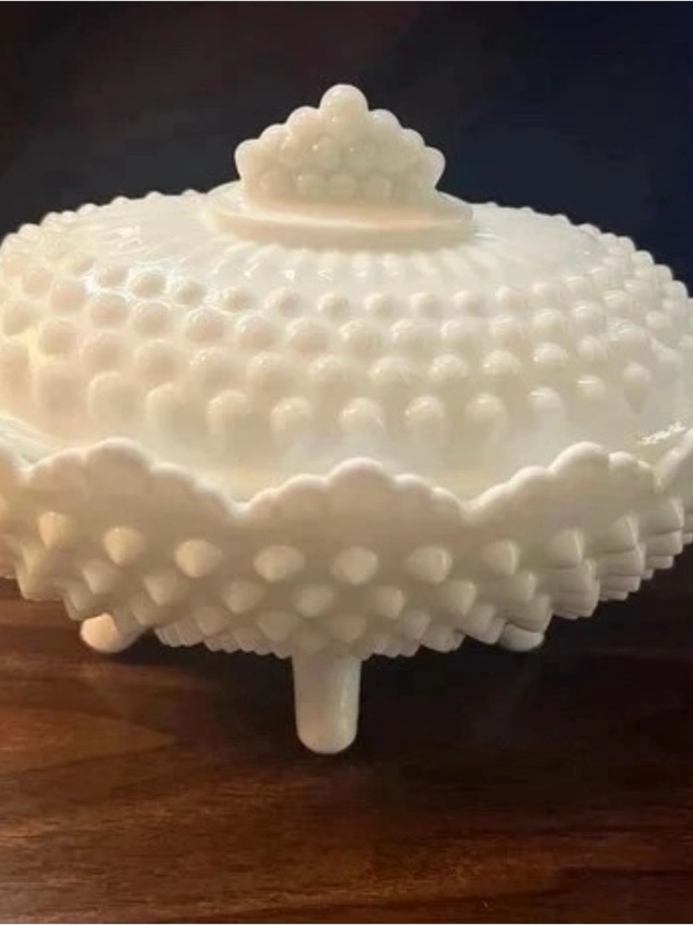 Fenton White Hobnail Milk Glass Covered Compote